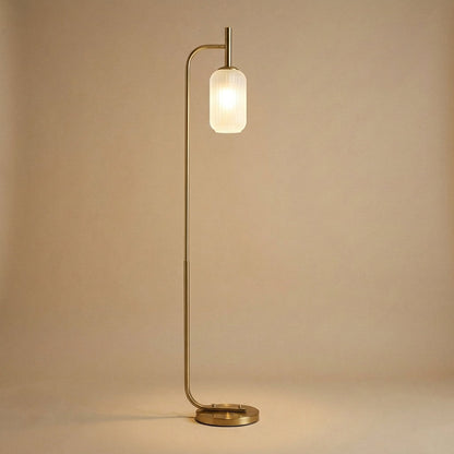 Gold Floor Lamp with Fluted Glass Shade - Modern Standing Light