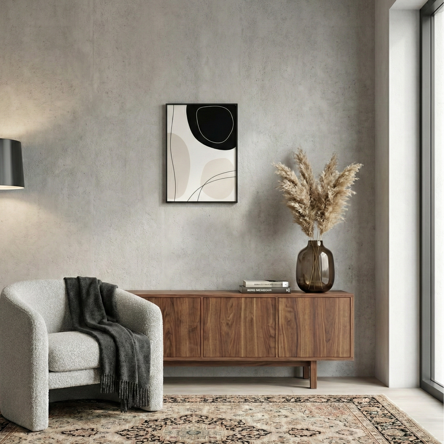 Tableau Abstrait Épure – Formes Organiques Noir & Beige