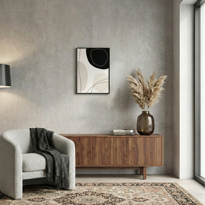 Tableau Abstrait Épure – Formes Organiques Noir & Beige