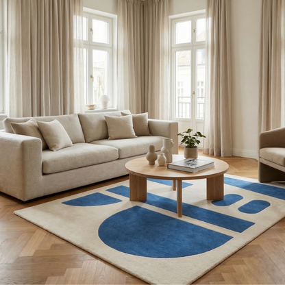 Tapis géométrique bleu et écru – Aelio