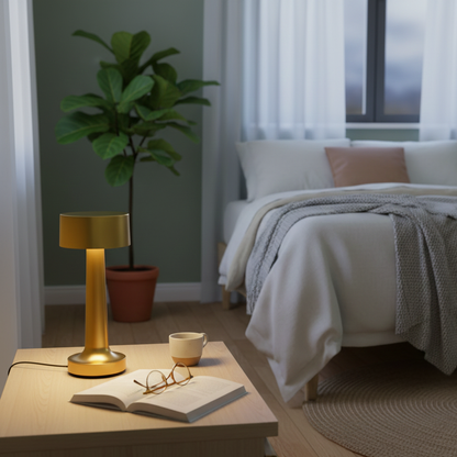 Lampe de table dorée en métal – Doruna