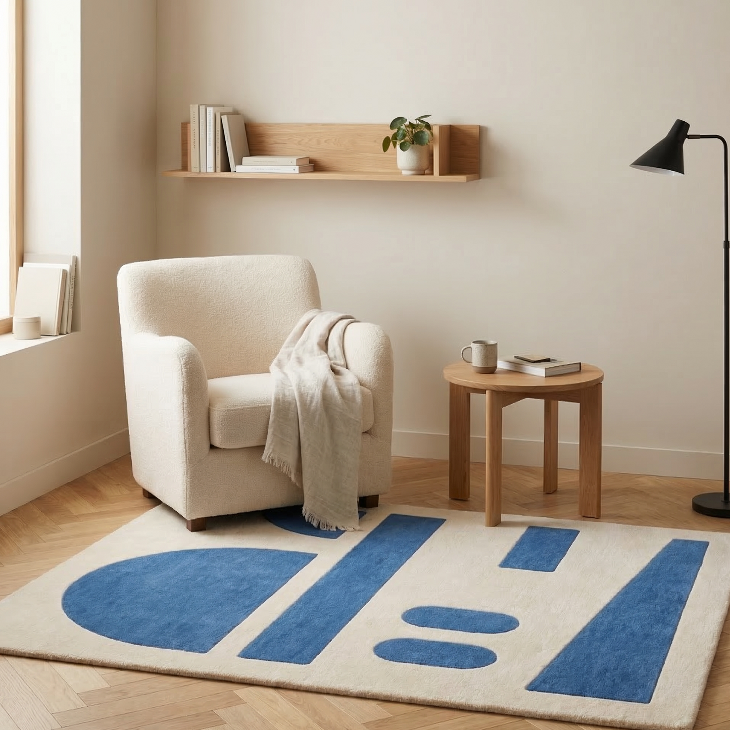 Tapis géométrique bleu et écru – Aelio