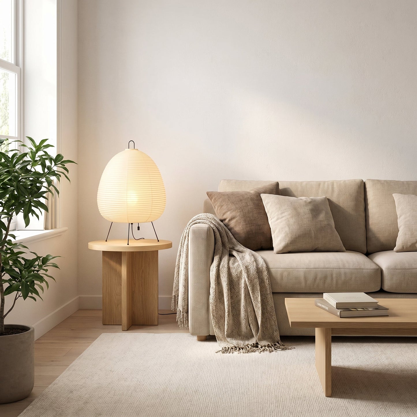 Lampe de Table en Papier Plissé Style Japandi - Sérune