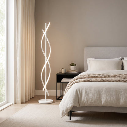 Lampadaire LED Design en Métal Noir avec Bandes Lumineuses Entrelacées – Ondiro