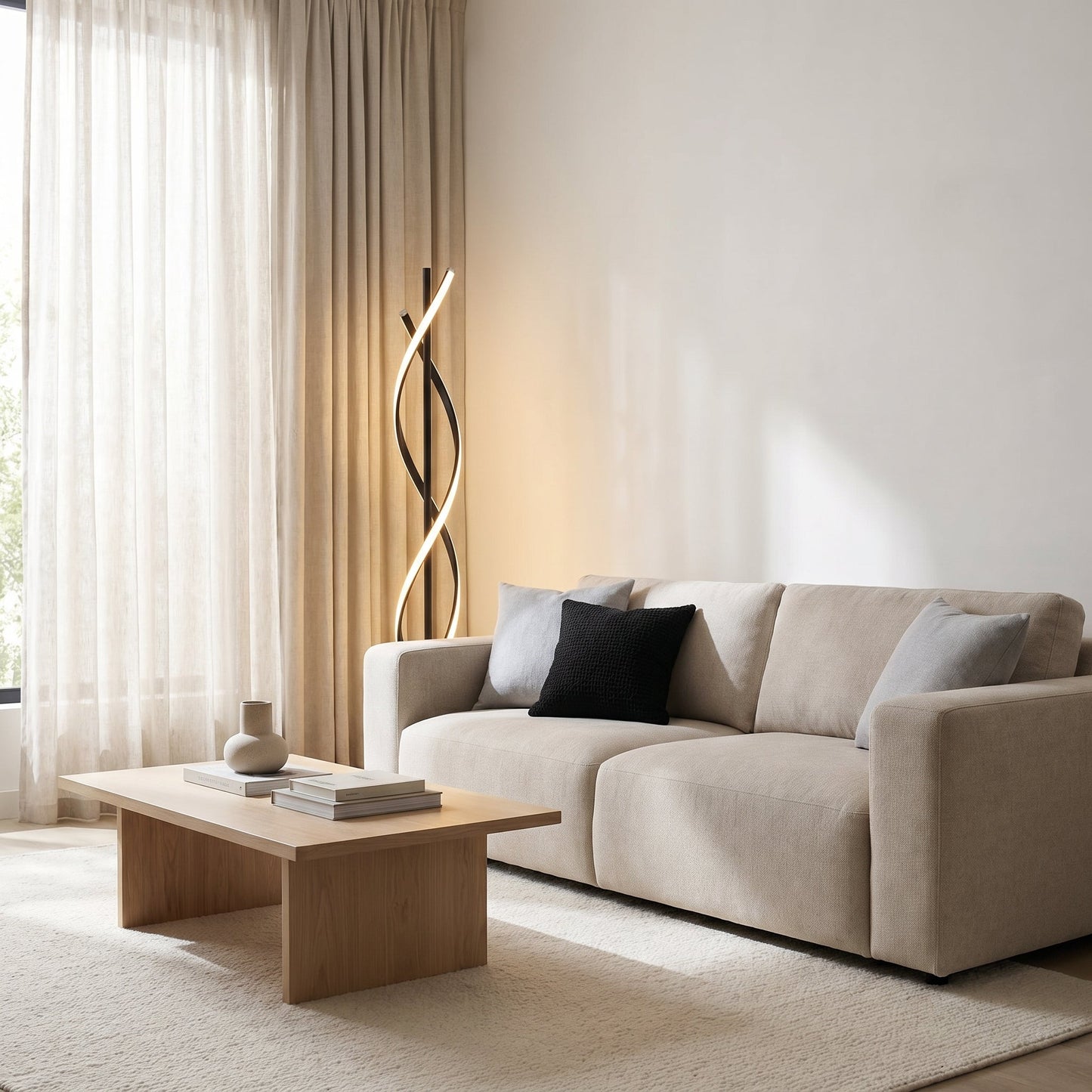 Lampadaire LED Design en Métal Noir avec Bandes Lumineuses Entrelacées – Ondiro