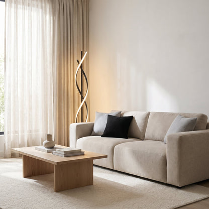 Lampadaire LED Design en Métal Noir avec Bandes Lumineuses Entrelacées – Ondiro