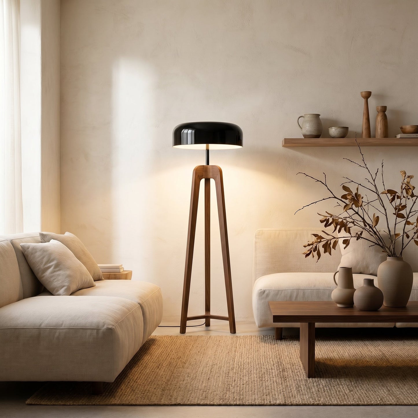 Lampadaire Tripode en Bois et Métal