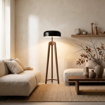 Lampadaire Tripode en Bois et Métal