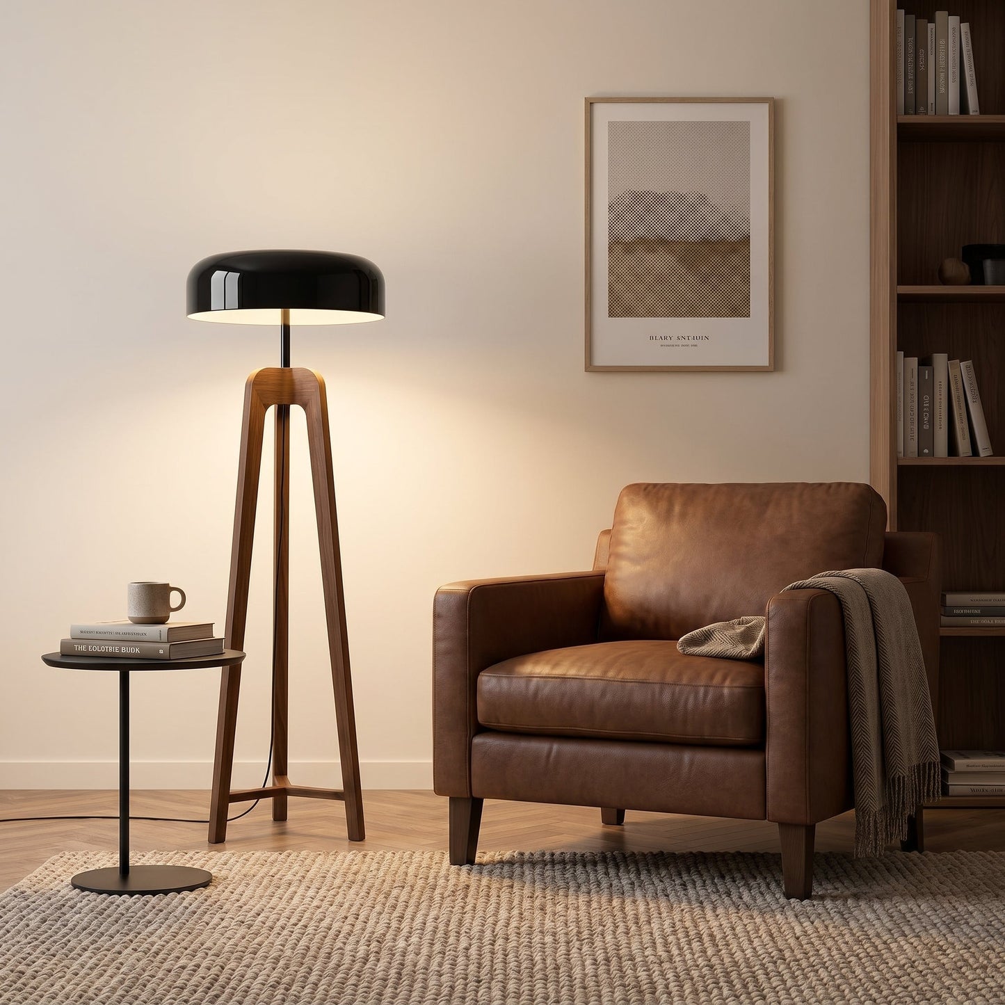 Lampadaire Tripode en Bois et Métal