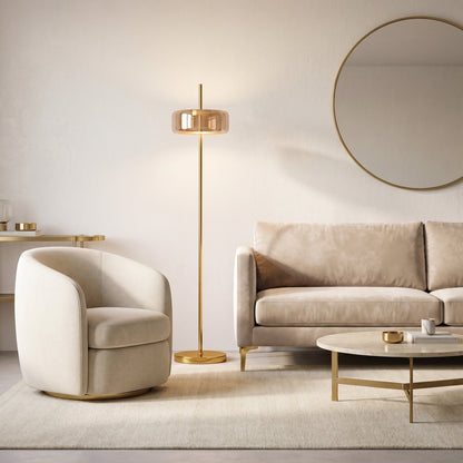 Lampadaire en Métal Doré avec Diffuseur Verre Teinté – Ambroro
