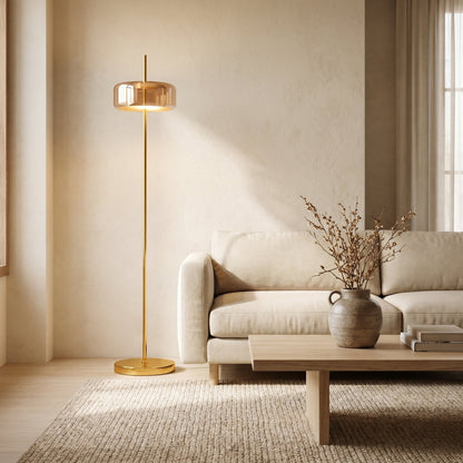Lampadaire en Métal Doré avec Diffuseur Verre Teinté – Ambroro