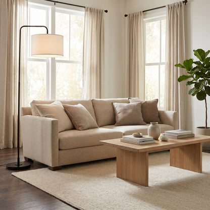 Lampadaire en Métal Noir avec Abat-Jour Cylindrique en Tissu Blanc – Linoro