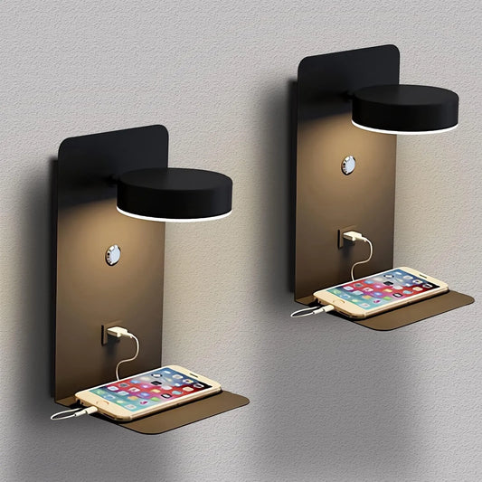 Wall-mounted Touch Bedside Lamp with Phone Charger