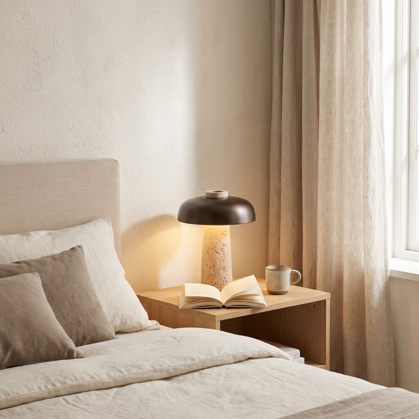 Lampe de Table en Travertin et Métal Noir – Noxéa