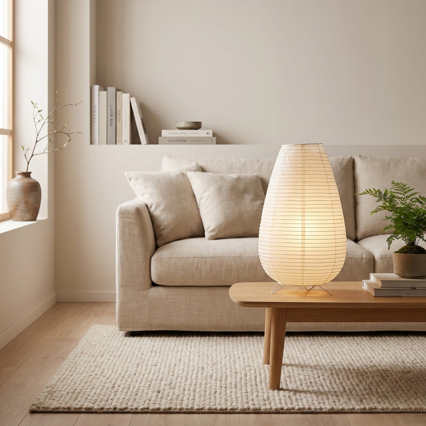Paper Lantern Table Lamp Japandi - Minimalist Bedside Light