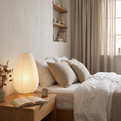 Paper Lantern Table Lamp Japandi - Minimalist Bedside Light