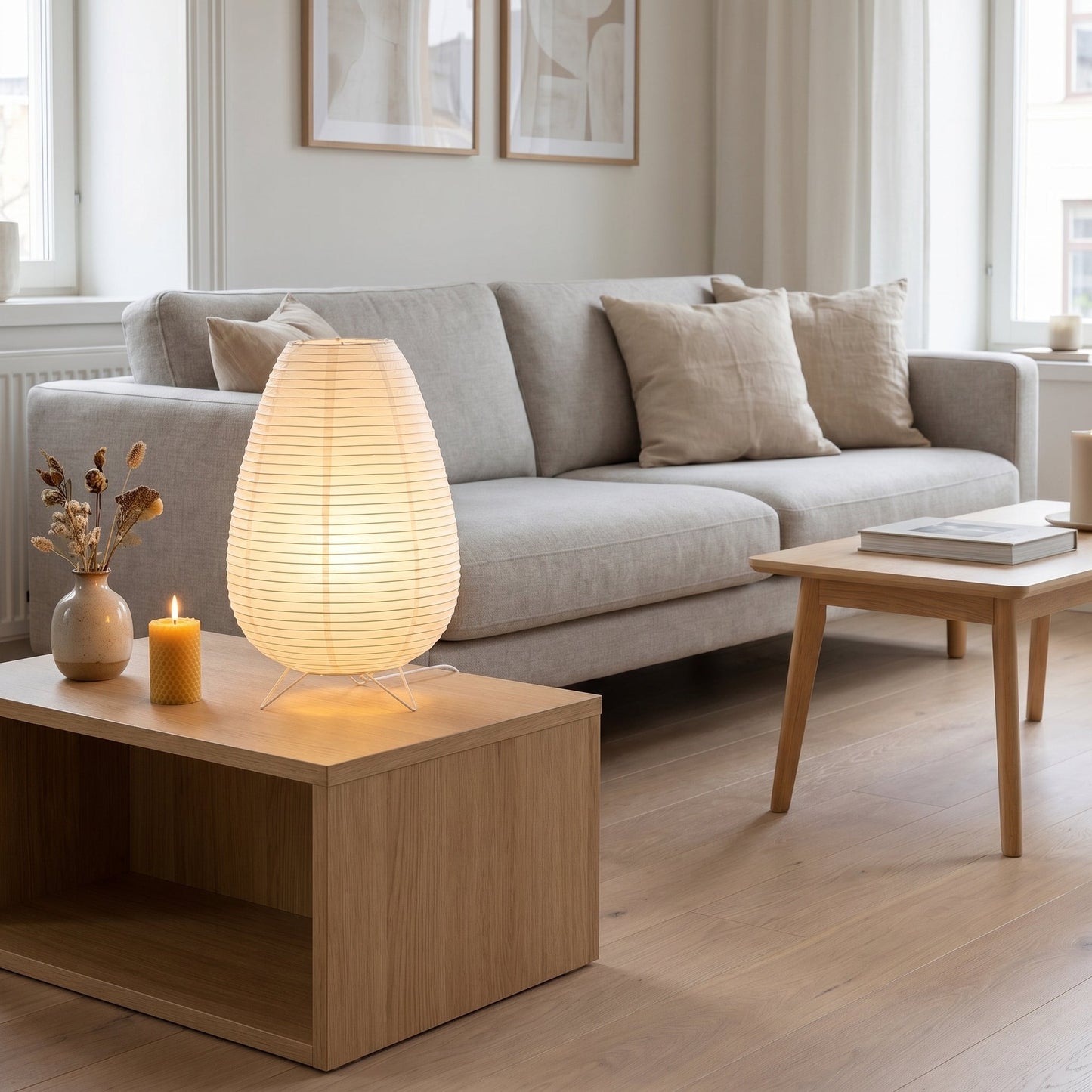 Paper Lantern Table Lamp Japandi - Minimalist Bedside Light