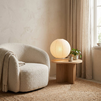 Round Paper Table Lamp Japandi Style - Soft Ambient Light