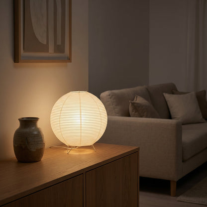 Round Paper Table Lamp Japandi Style - Soft Ambient Light