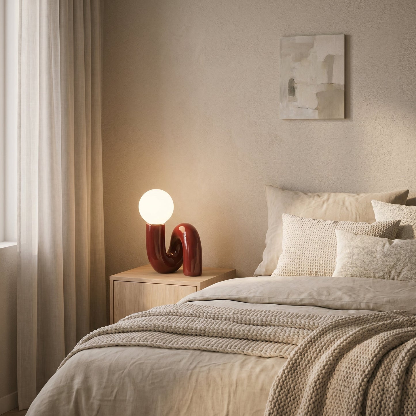 Lampe de Table Design en Résine Rouge et Globe Opalin – Cérona