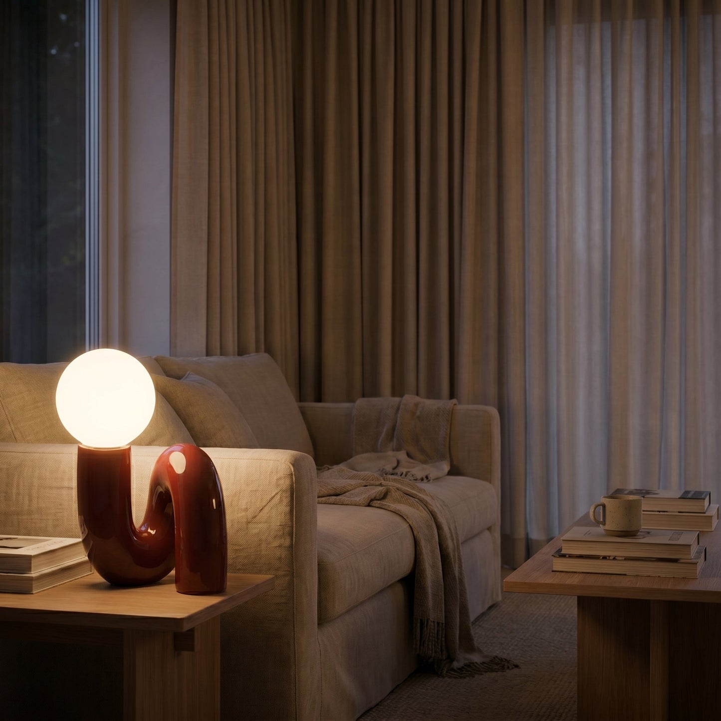 Lampe de Table Design en Résine Rouge et Globe Opalin – Cérona