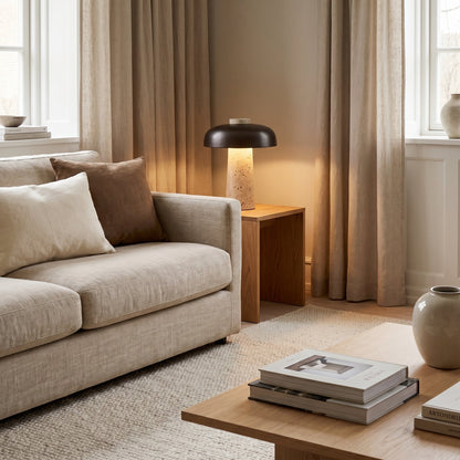 Lampe de Table en Travertin et Métal Noir – Noxéa