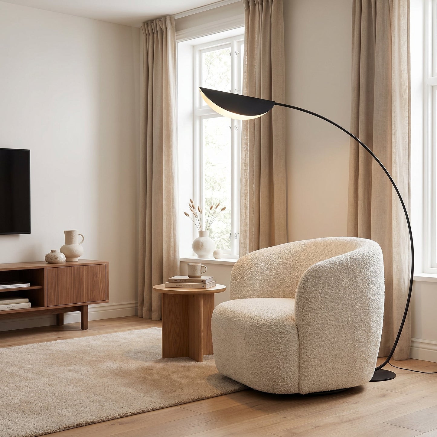Black Minimalist Arc Floor Lamp - Modern Arched Standing Light