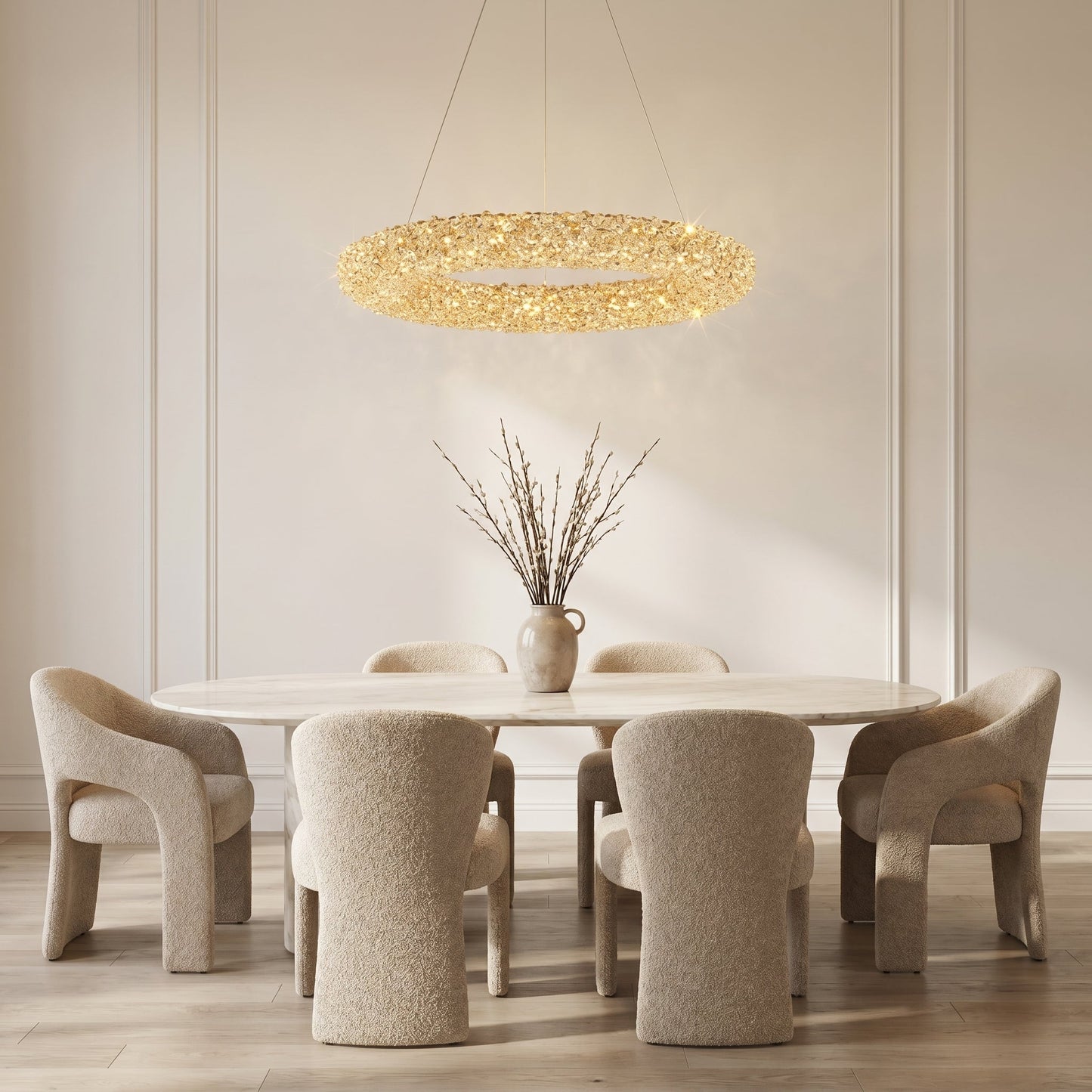 Crystal Ring Chandelier Gold - Luxury Round Pendant