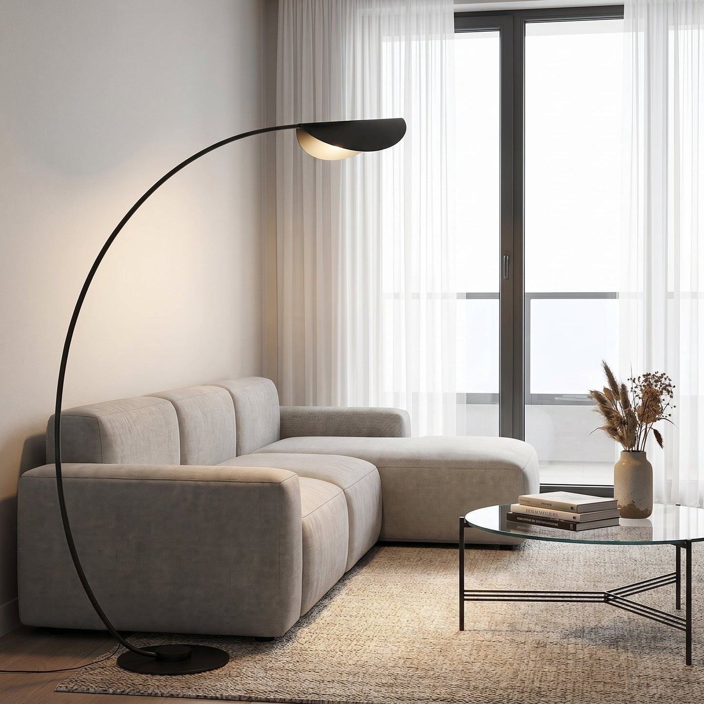 Black Minimalist Arc Floor Lamp - Modern Arched Standing Light