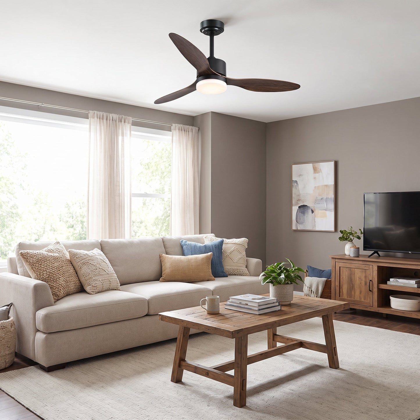 White LED Ceiling Fan - Modern Reversible Fan with Light