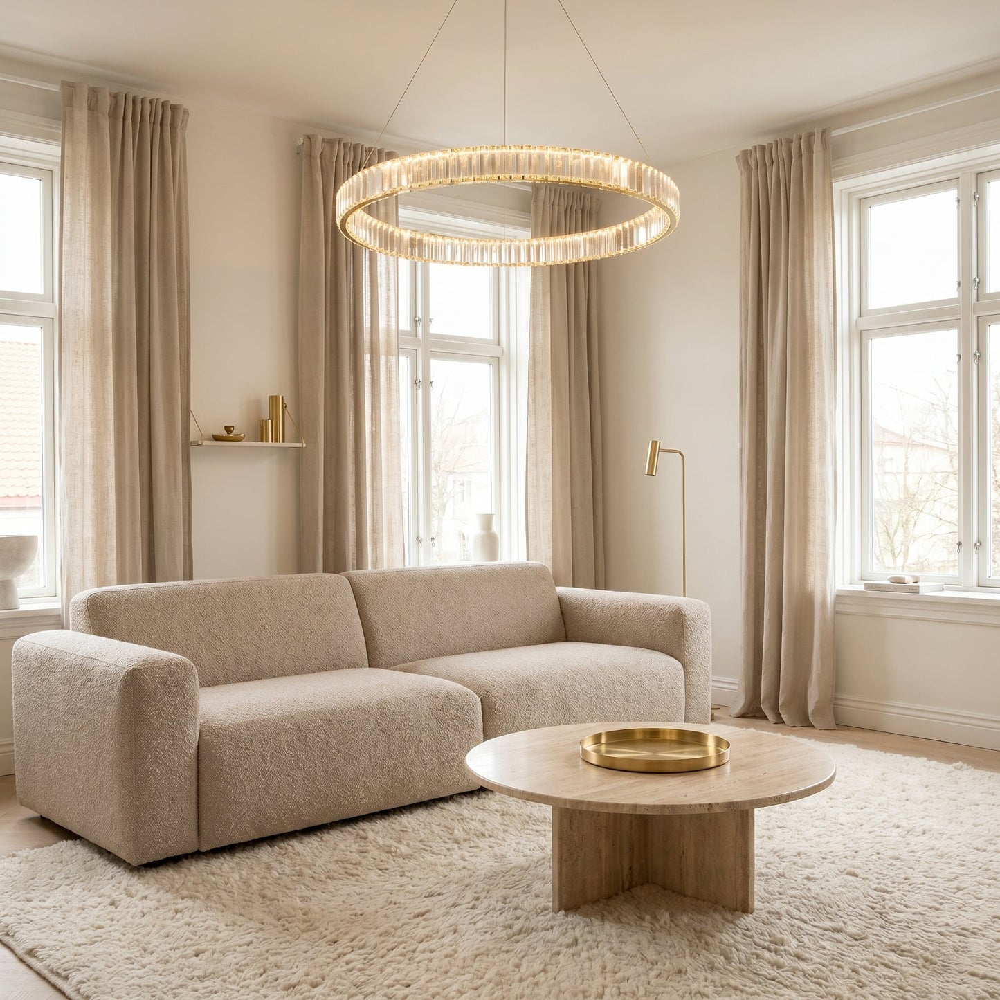 Double Ring Crystal Chandelier Gold - Modern Tiered Light