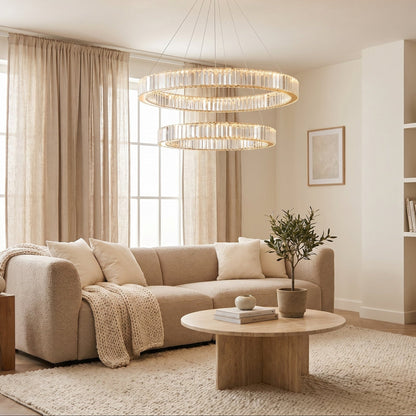 Double Ring Crystal Chandelier Gold - Modern Tiered Light