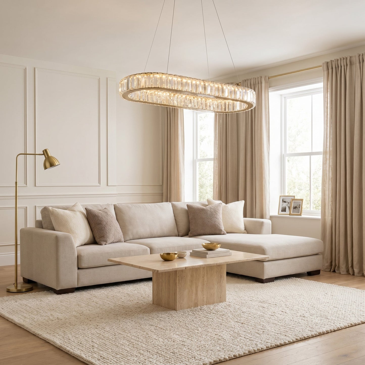 Oval Crystal Chandelier Gold - Modern Linear Pendant