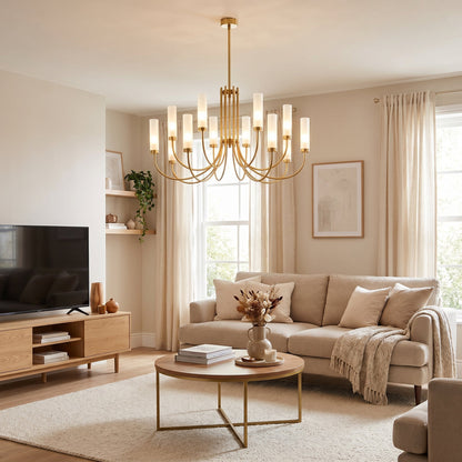 Frosted Glass Candle Chandelier Gold - Classic Pendant Light