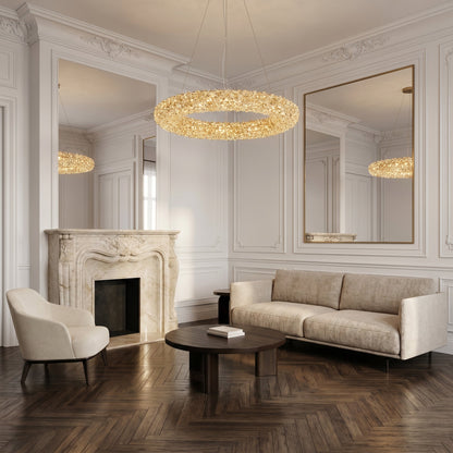 Crystal Ring Chandelier Gold - Luxury Round Pendant