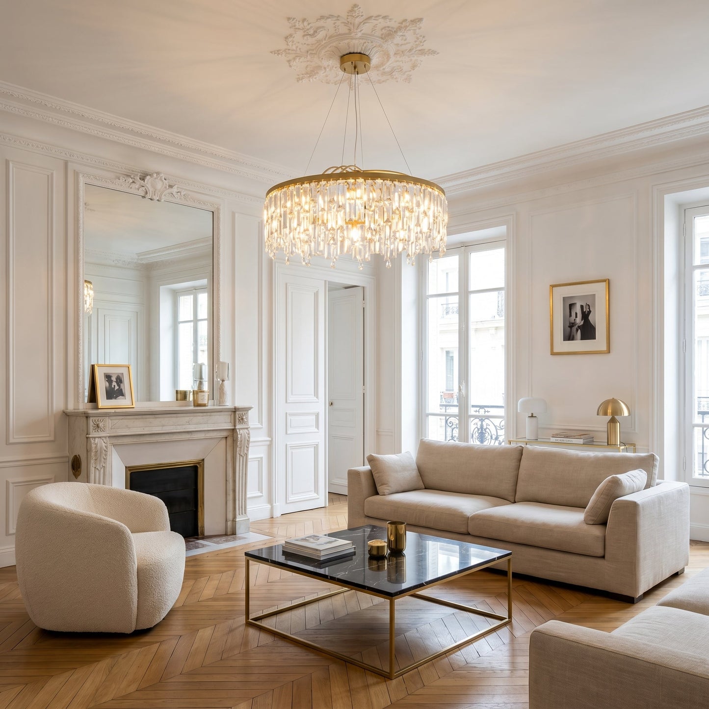 Round Crystal Fringe Chandelier Gold - Elegant Hanging Light