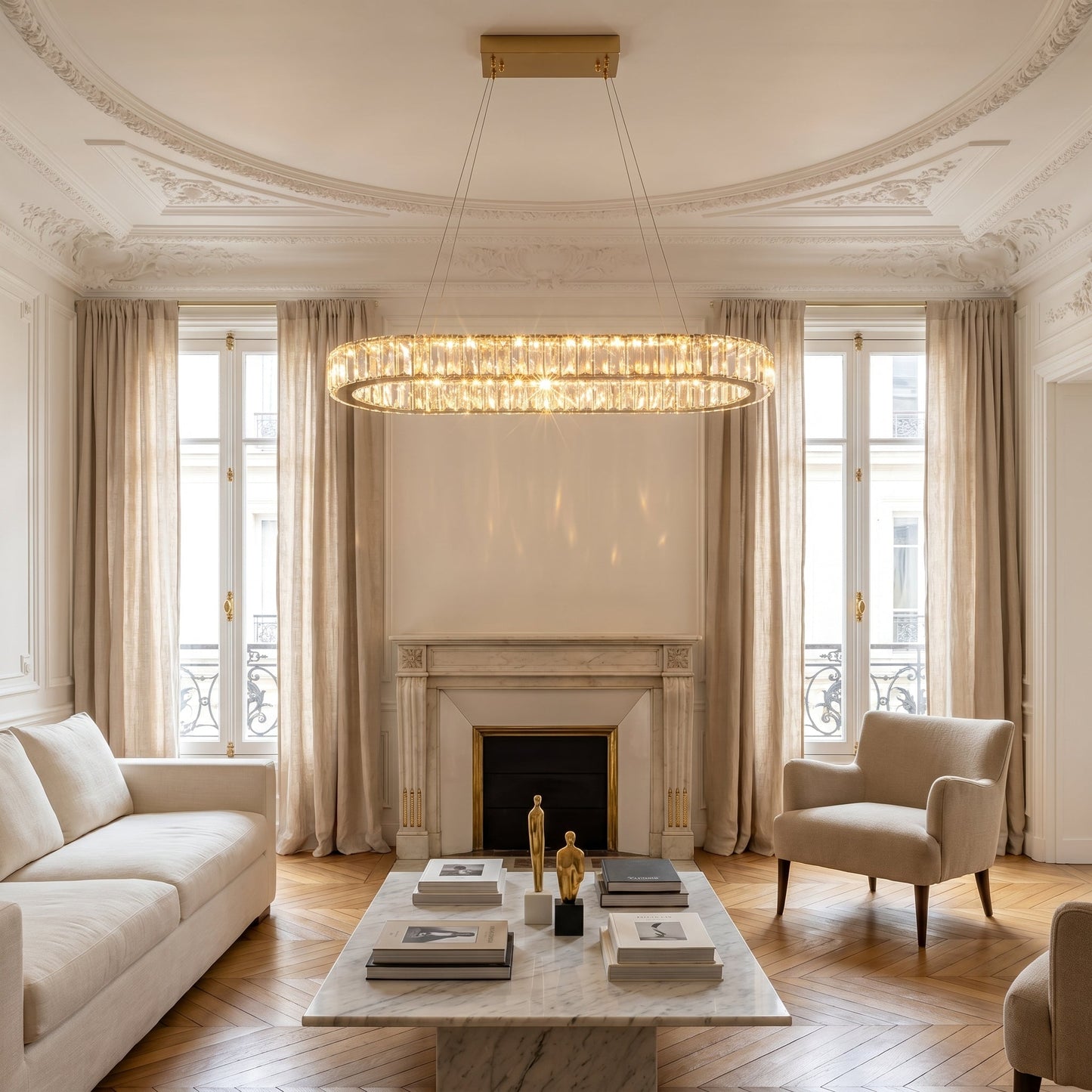 Oval Crystal Chandelier Gold - Modern Linear Pendant