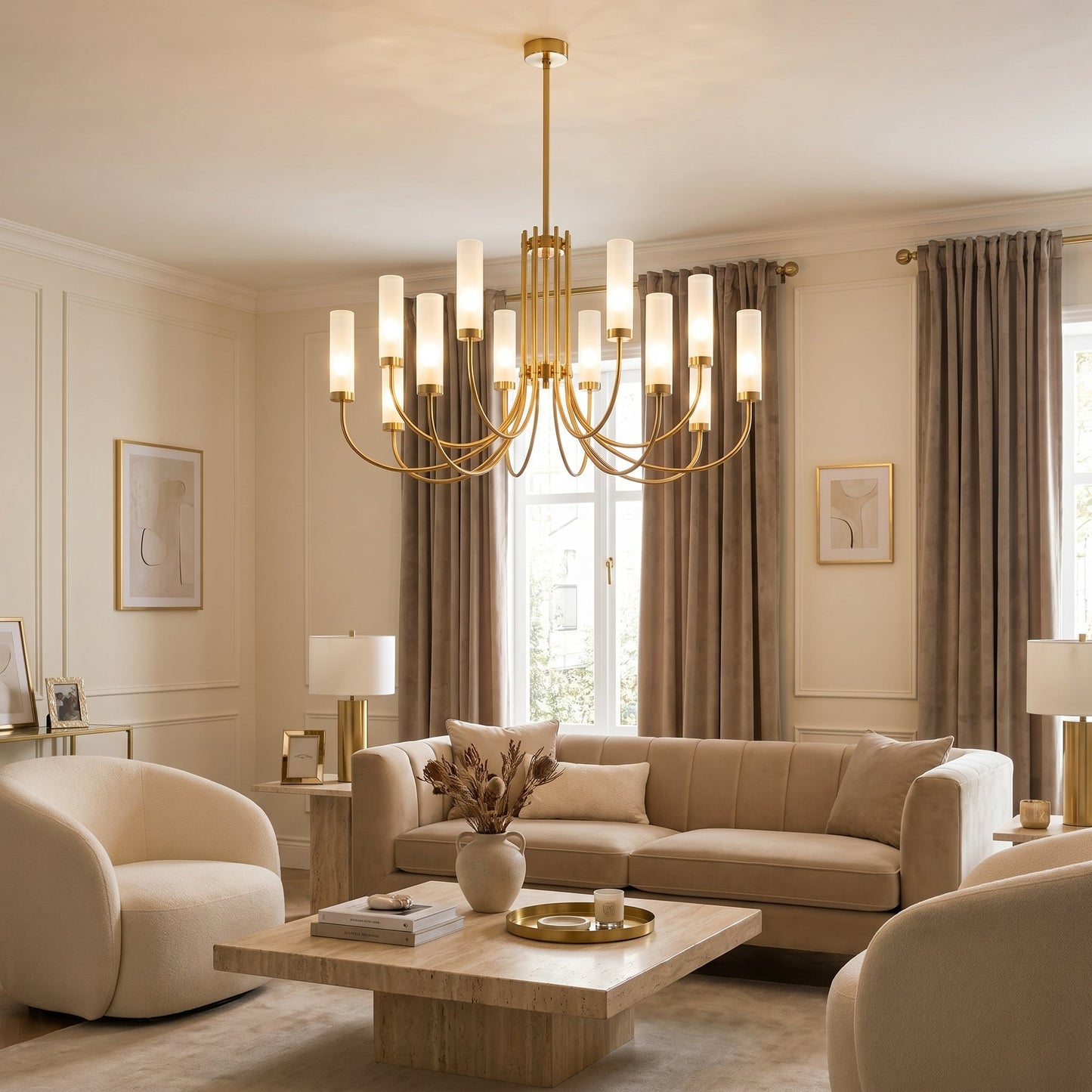 Frosted Glass Candle Chandelier Gold - Classic Pendant Light