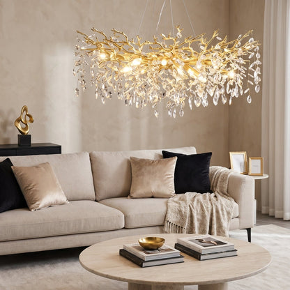Gold Branch Crystal Chandelier - Sculptural Tree Pendant