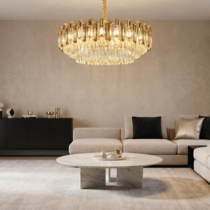 Round Crystal Chandelier Gold - Elegant Flush Mount Light