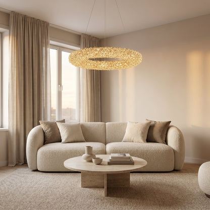 Crystal Ring Chandelier Gold - Luxury Round Pendant