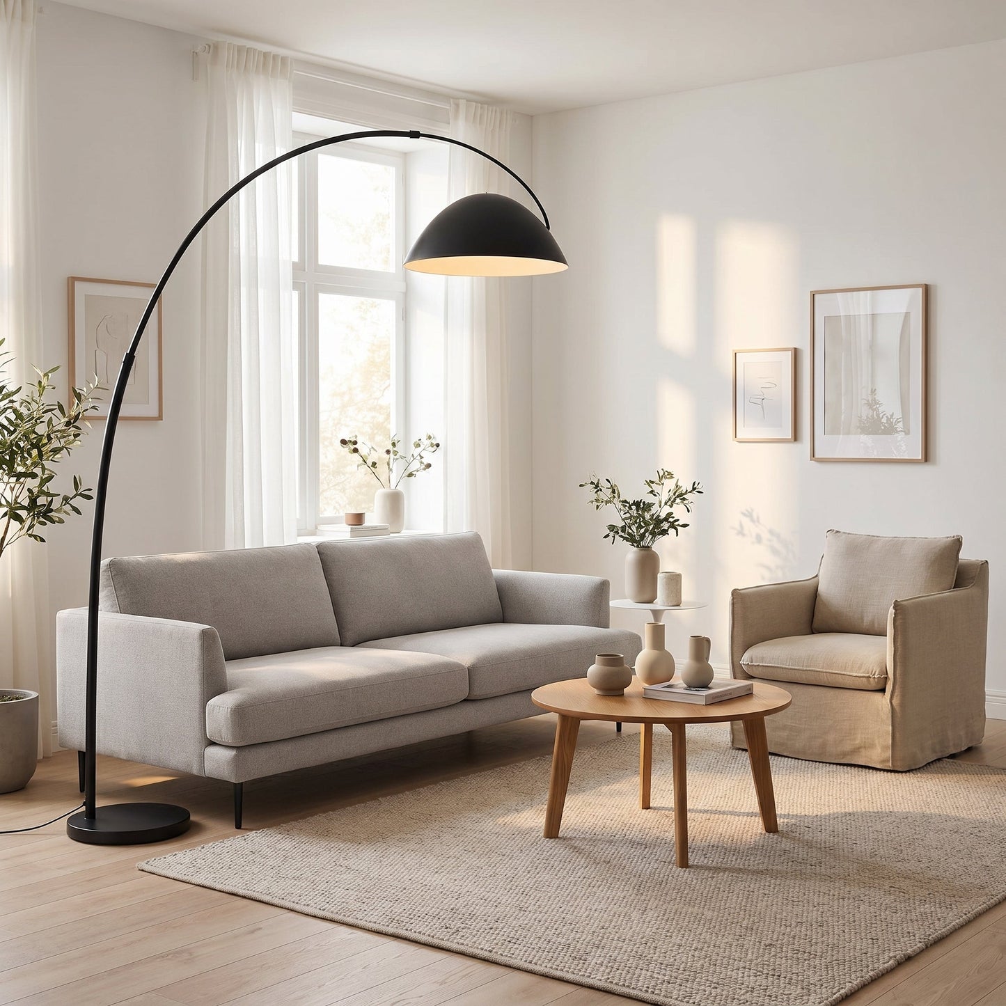 Lampadaire arc en métal noir avec abat-jour conique – Courviro