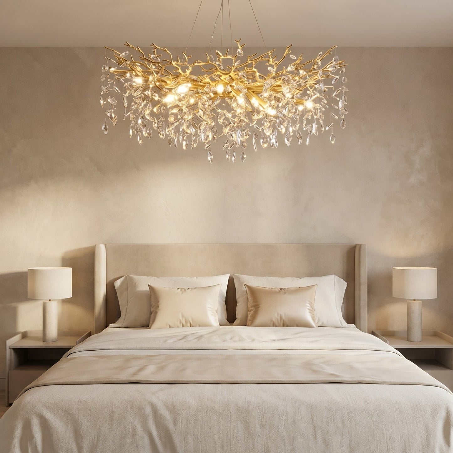 Gold Branch Crystal Chandelier - Sculptural Tree Pendant