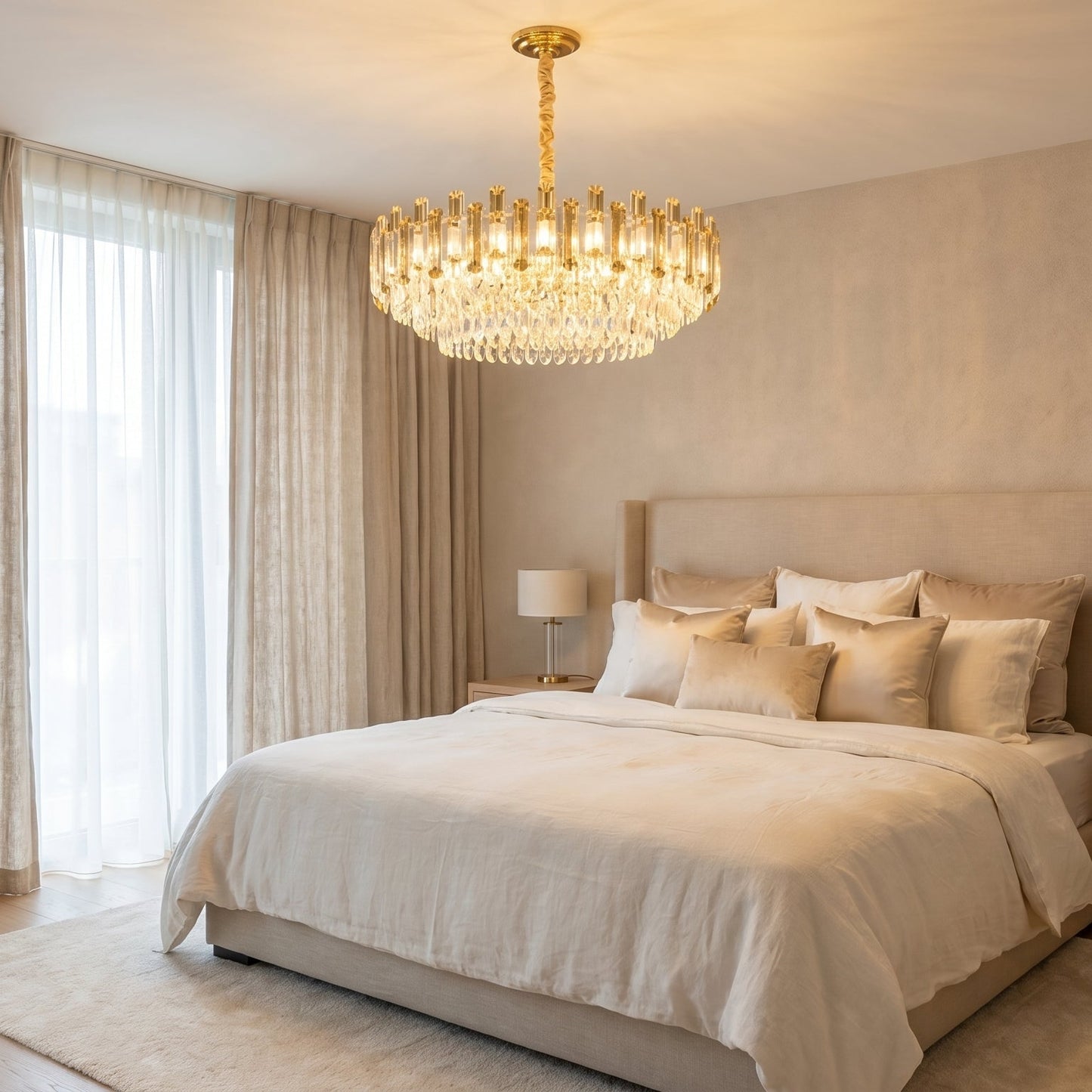 Round Crystal Chandelier Gold - Elegant Flush Mount Light