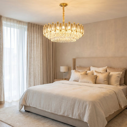 Round Crystal Chandelier Gold - Elegant Flush Mount Light