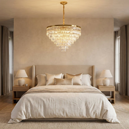Crystal Cascade Chandelier Gold - Luxury Waterfall Pendant