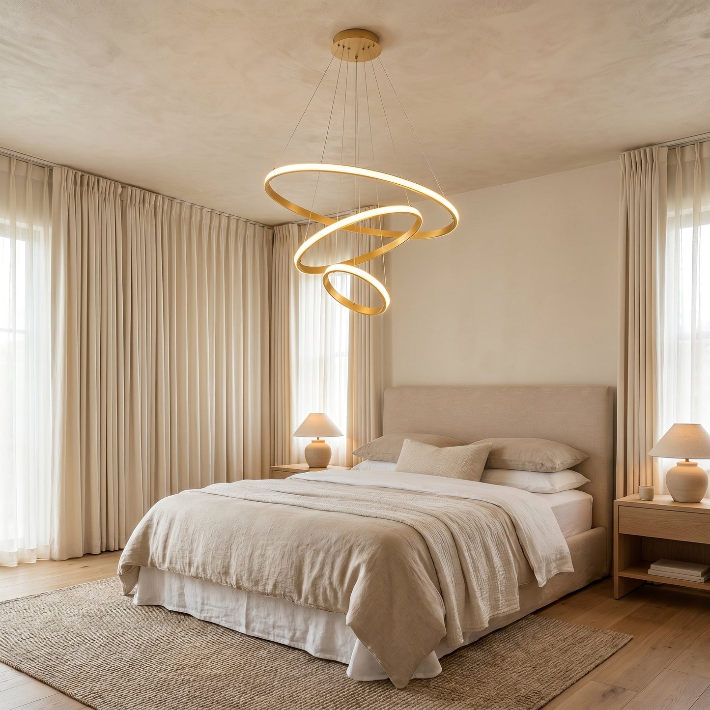 LED Three Ring Chandelier Gold - Modern Circular Pendant