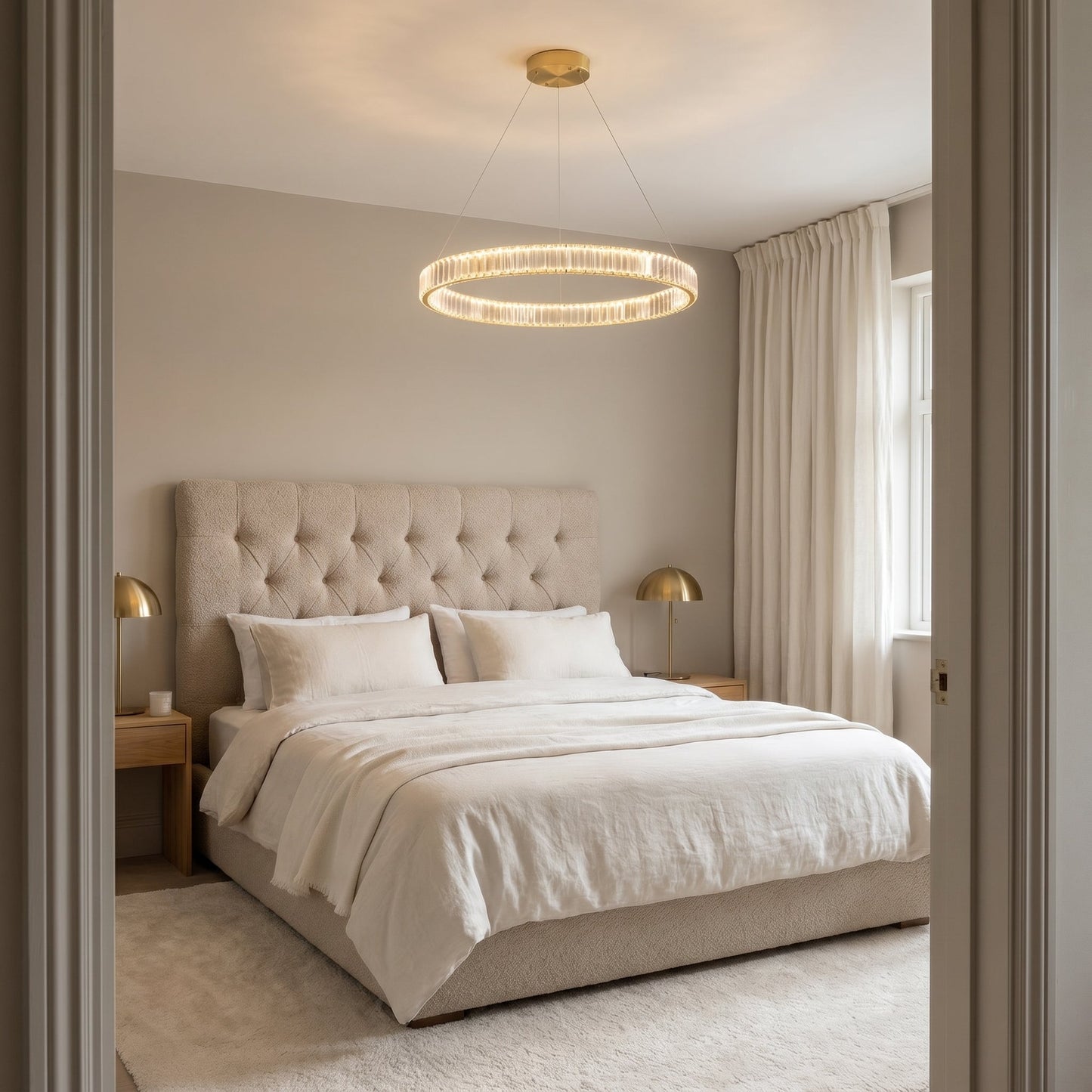 Double Ring Crystal Chandelier Gold - Modern Tiered Light