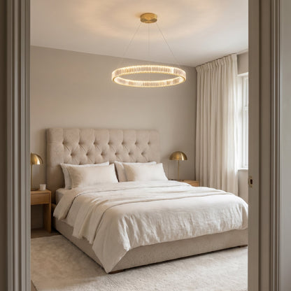 Double Ring Crystal Chandelier Gold - Modern Tiered Light