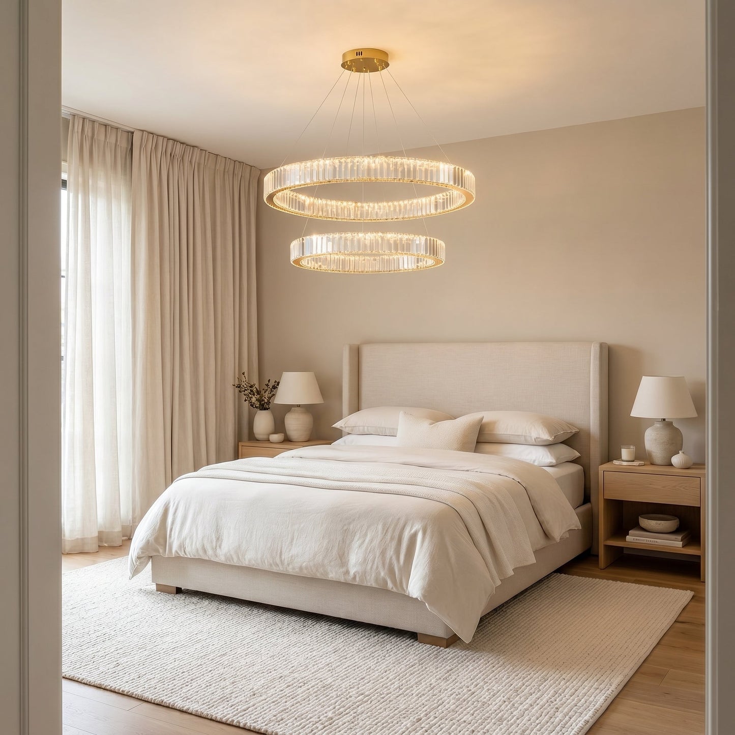 Double Ring Crystal Chandelier Gold - Modern Tiered Light